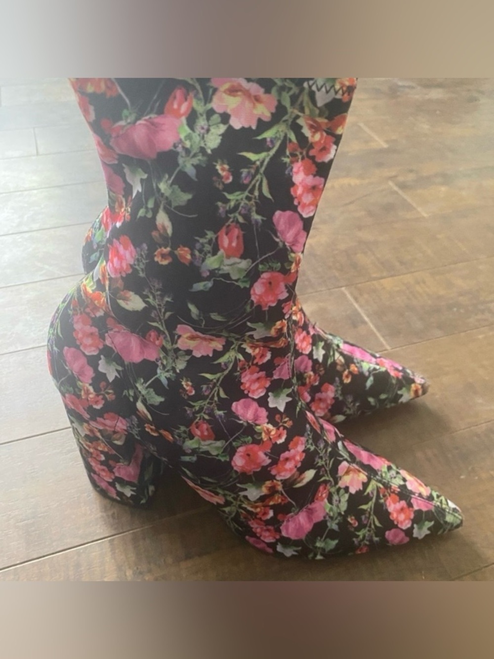Steve Madden Lombard Floral Sock Boots Pointed Toe Block Heel 9 - Picture 10 of 11